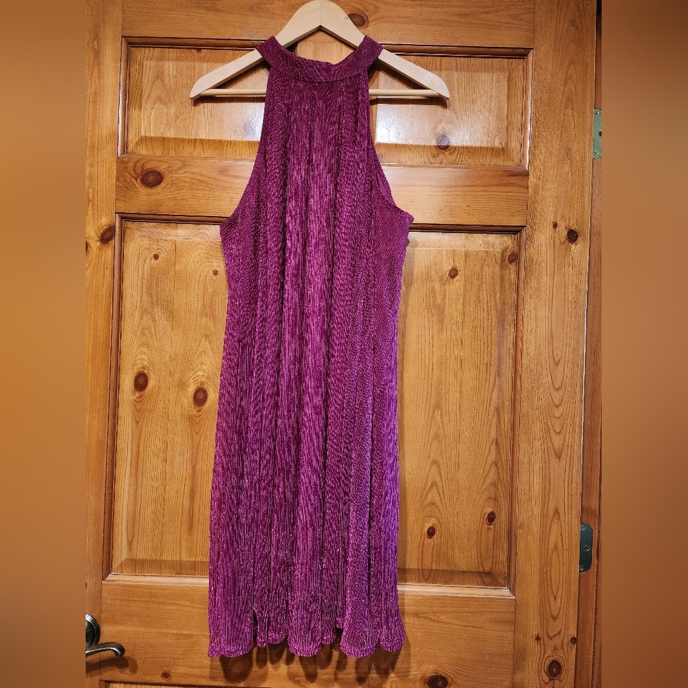 Nine West Luscious Berry High Neck Metalic Shift Summer Dress, Size XL NWT,